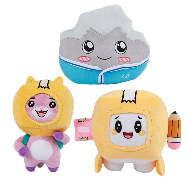 

20-25cm New Anime Lankybox Plush Toy Foxy with back white box with pen Plush Removable Cartoon Boxy Foxy Robot Toys Child Gift