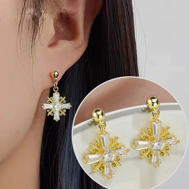 

925 Sterling Silver Zircon Cross Star Stud Earrings For Fashion Women Party Minimalist Jewelry Punk Accessories