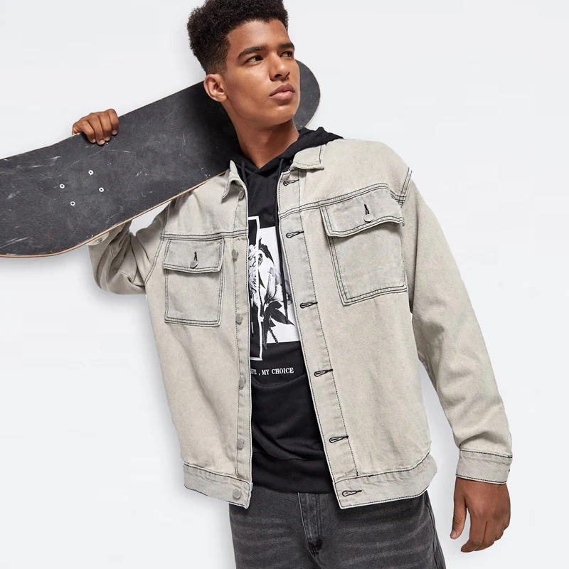 

2022 Autumn Fashion Men's Denim Jacket Loose Classic Street Workwear Jacket Buckle Cotton Long Sleeve Casual Boys Jacket