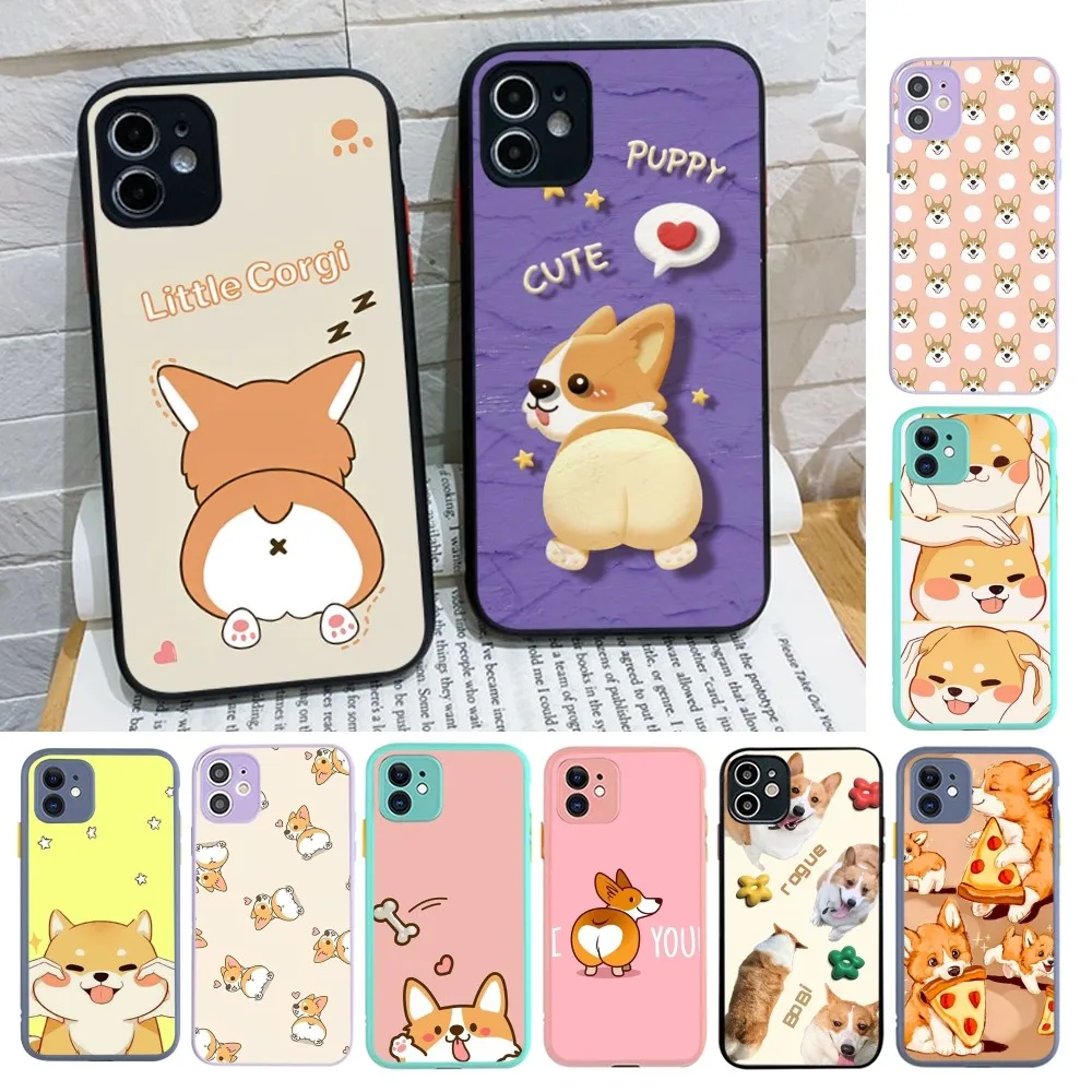 

Cute Corgi Phone Case For iPhone 14 X XR XS 7 8 Plus 11 12 13 pro MAX 13mini Matte Shockproof Case