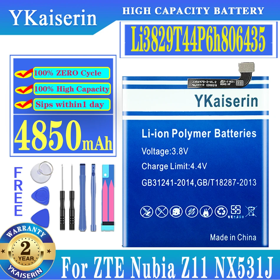 

YKaiserin 4850mAh Replacement Battery For ZTE Nubia M2 Lite M2Lite NX573J / M2 PLAY NX907J Z11 Li3829T44P6h806435 Mobile Phone