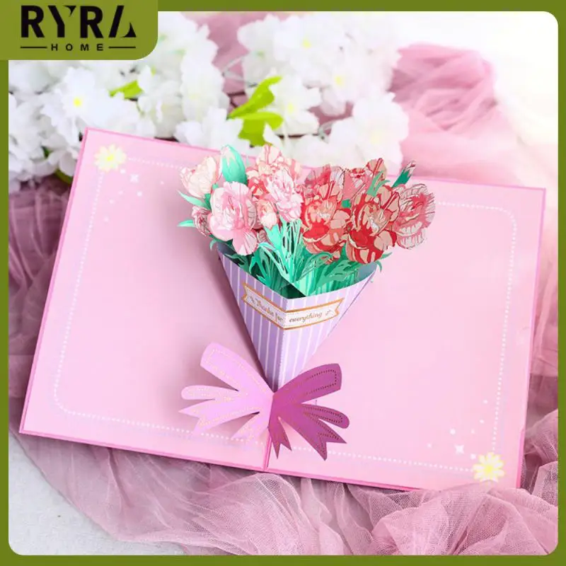 

3D -Up Carnation Bouquet Card Thanksgiving Day Gift Postcard With Envelope Stickers Teacher's Day Mother's Day Greeting Cards