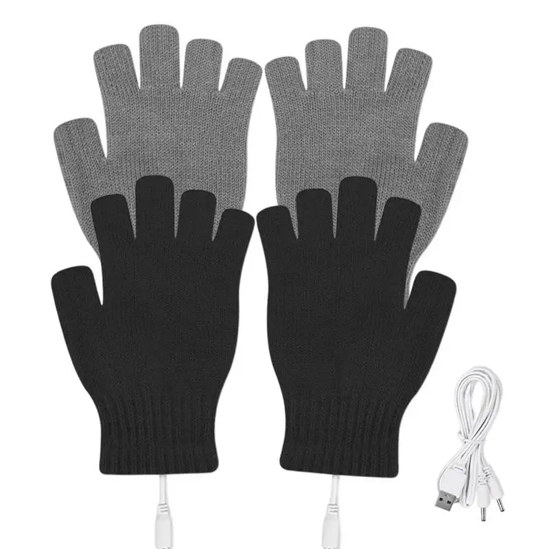 

USB Heated Gloves Knitting Half Finger Gloves Winter Heated Gloves USB Powered Heated Glove For Women Girls