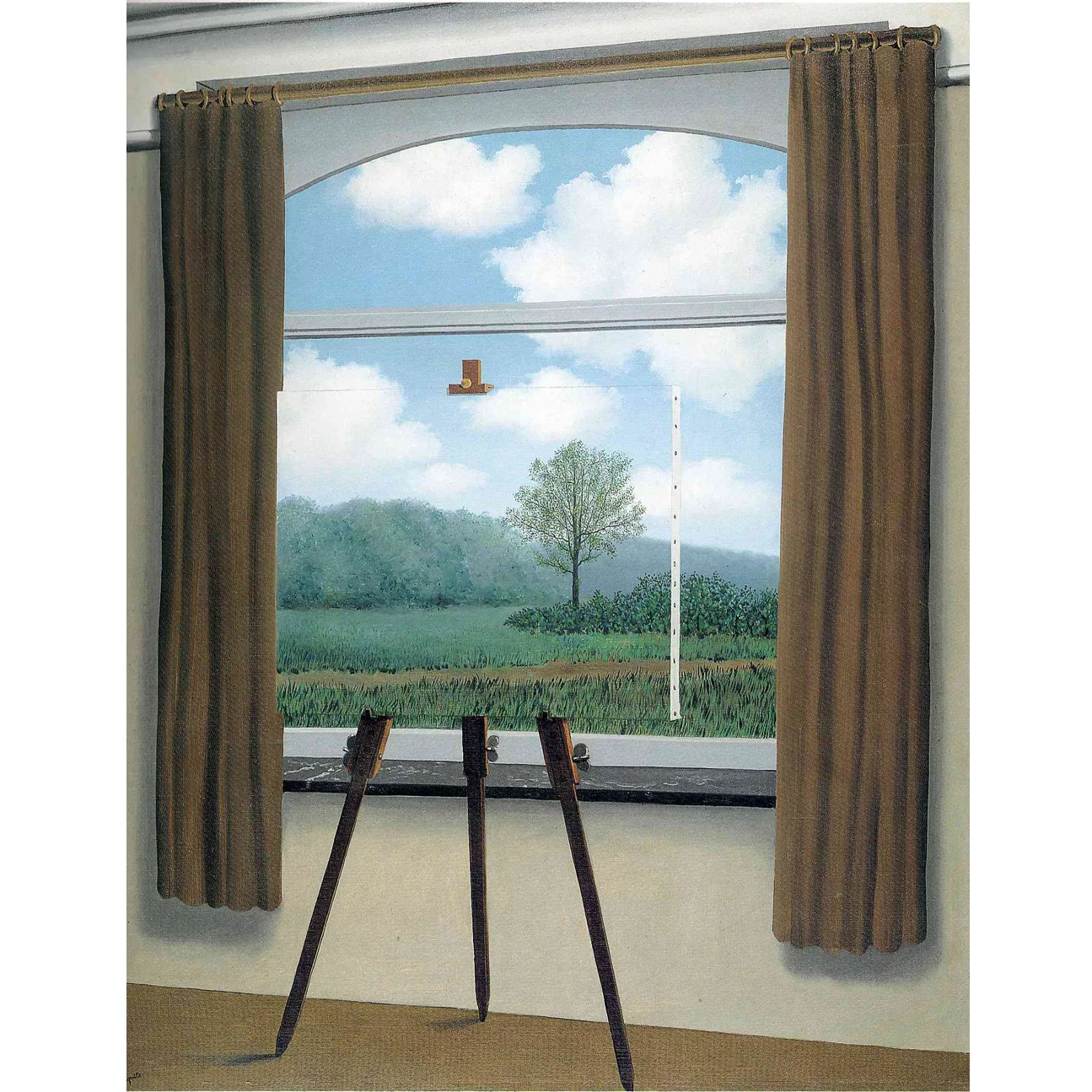 

Hand painted high quality reproduction of The Human Condition by Rene Magritte Landscape oil painting Home decorative picture