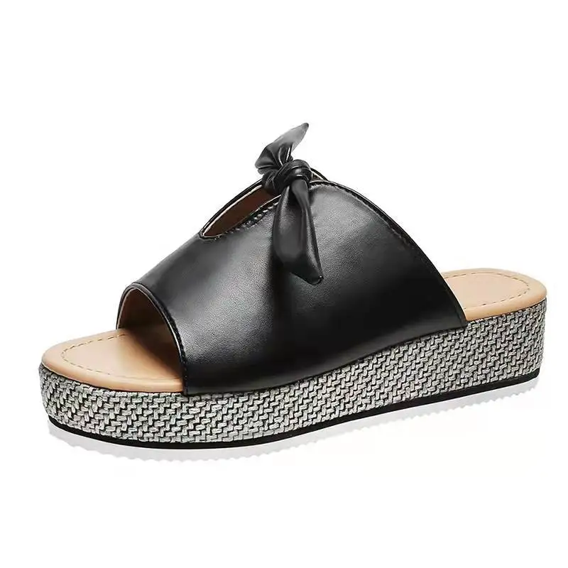 Casual Plus Size Slippers Platform Sandals Women Summer New Fashion Bowknot Slippers Ladies Plus Size 43 Outdoor Sandals Female