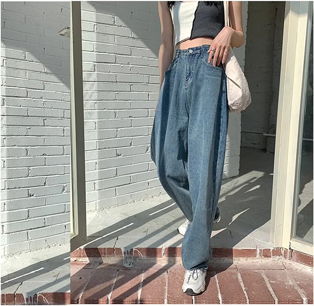 2022 Women's Adjustable Denim Pants High Waist Wide Leg Loose Baggy Boyfriends  Jeans Streetwear Vintage Y2K Girl Trousers