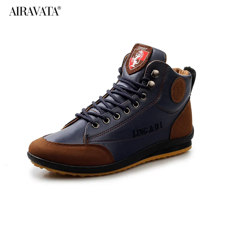 Fashion Men's PU Leather Boots Casual Spring Autumn Lace Up High Top Flat Sports Shoes 3 Color Walking Shoes