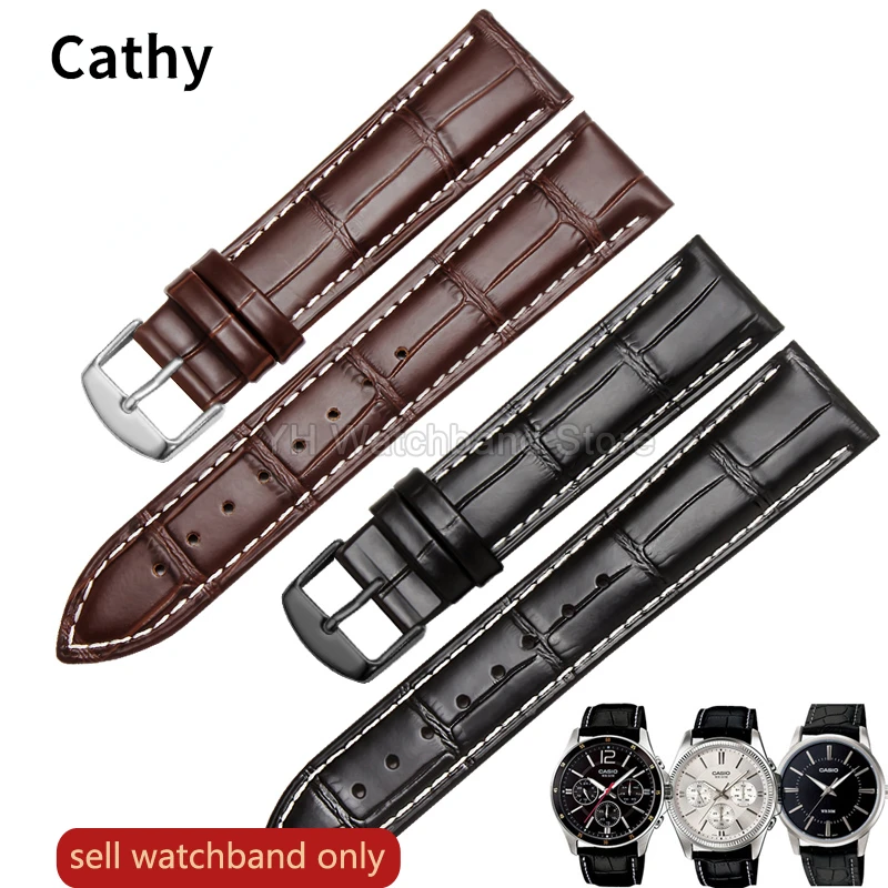 Фото Ремешок для часов из натуральной кожи 20 мм для Casio MTP-1303 1375 LTP-V007L-7E1, мужской водонепроницаемый ремешок из воловьей кожи №1