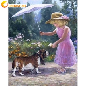 CHENISTORY Modern Paint by Number Picture On Canvas HandPainted Painting By Number Girl And Animal For Adults Unique Gift Easy