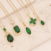 carlidana stainless steel gold color vintage clover waterdrop pendant necklace for women 3a shiny cz crystal jewelry wholesale