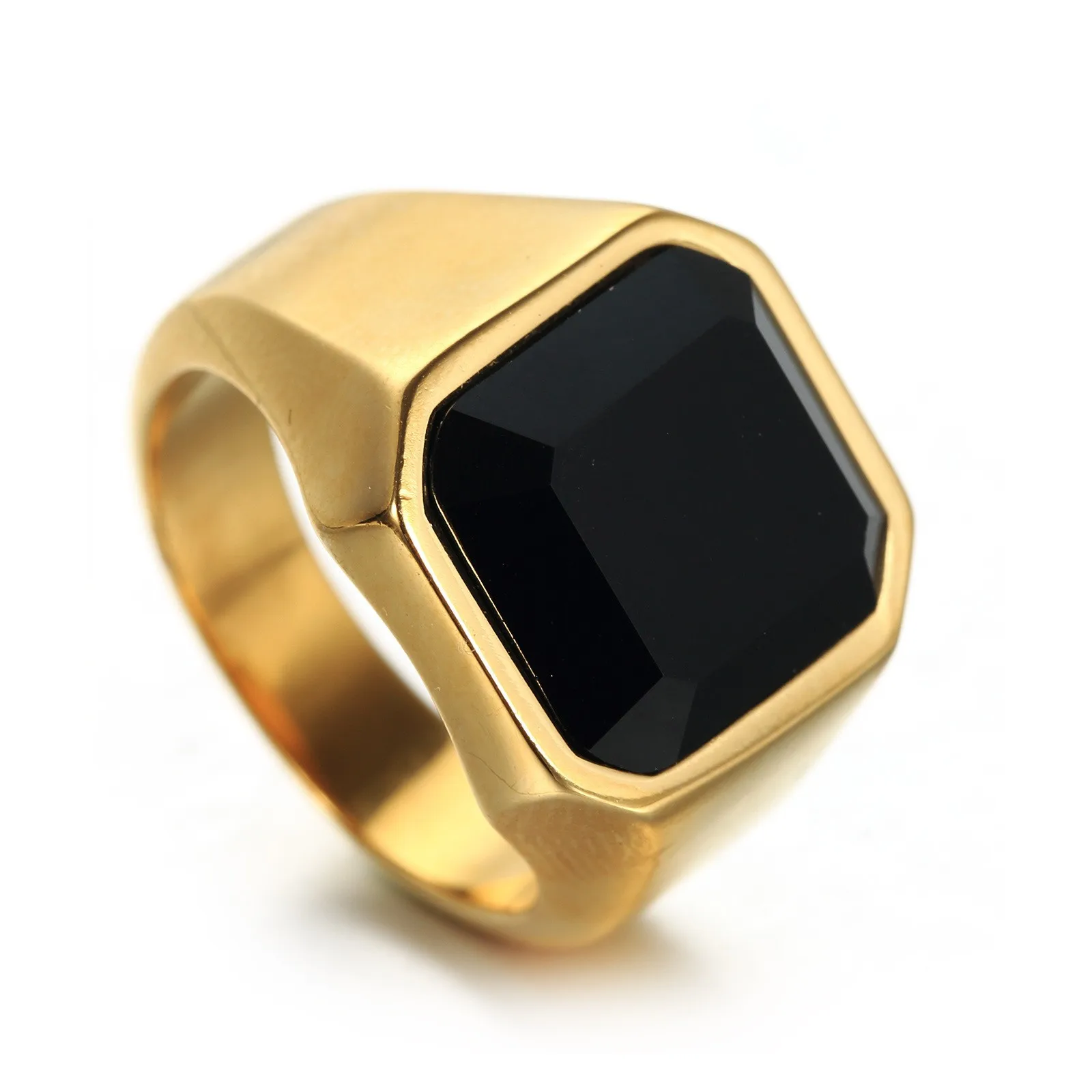 

Classic Inlaid Black Gemstone Men's Gold Ring New Fashion Temperament Luxury To Attend The Banquet Business Square Ring