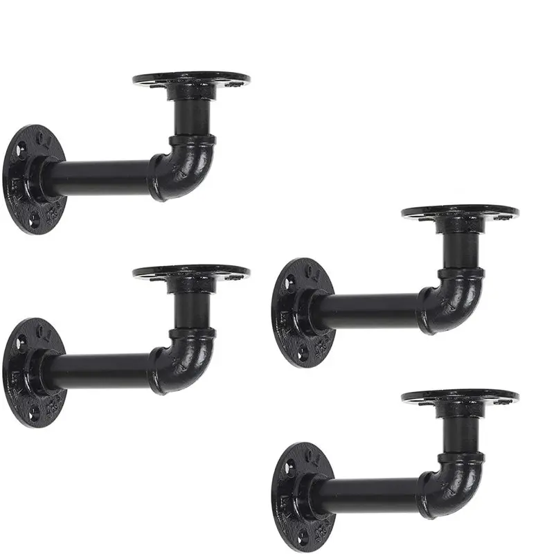 

of 4 Industrial Rustic DIY Wall Shelves Brackets Pipe Shelf Brackets, Black
