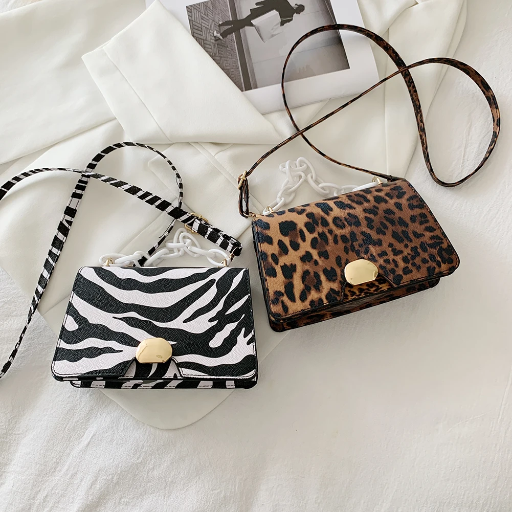 

Vintage Animal Pattern Printing PU Crossbody Bag Casual Women Chain Small Purse Summer Shoulder Bag for Women Wallet