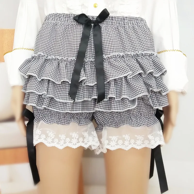 Womens Lolita Maid Ruffle Shorts Girl Sweet Lace Ruffles Safety Shorts Cotton Pants JK Bloomers Cute Underpants Short Pants