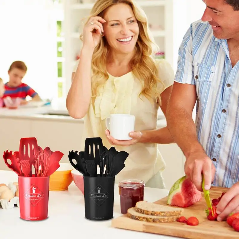 

10 PCS Silicone Cooking Utensils Set Kitchen Utensils With A Storage Bucket Tough Soft And Not Deformed Kitchen Cooking Gifts