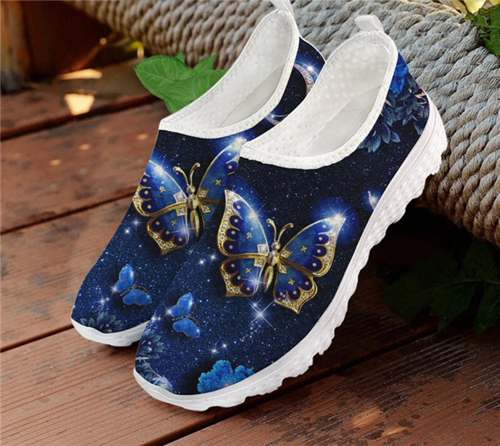 Butterfly Luxury Designer Breathable Mesh Slip On Sneakers Flat Loafers Women Flats Shoes Summer Ladies Casual Shoes Large Size