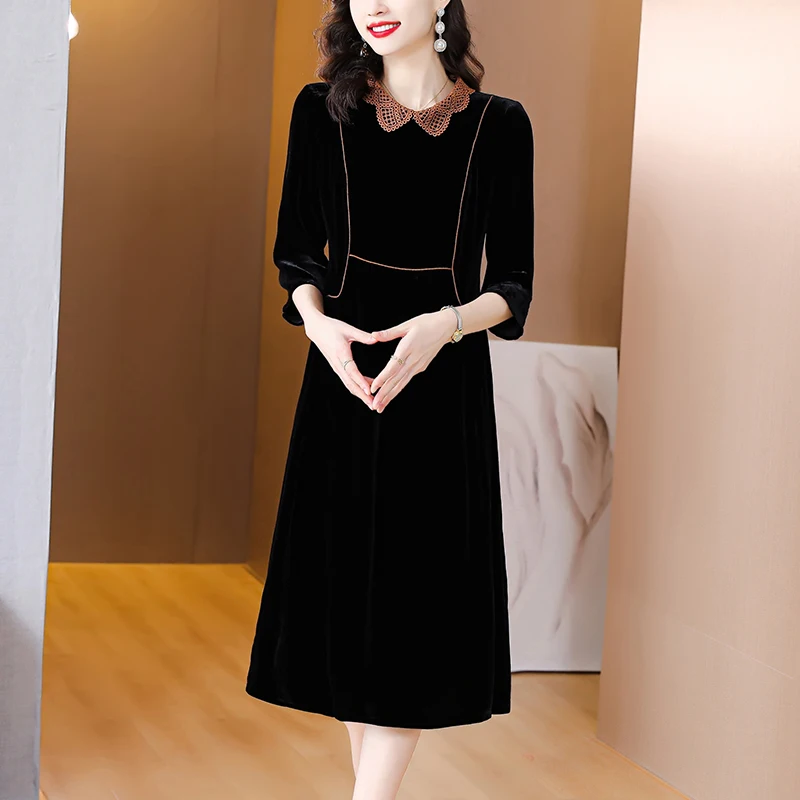 

Бархатное платье из шелка тутового шелкопряда, новинка для мамы, высококачественный благородный шелк в иностранном стиле, фирменный бархат