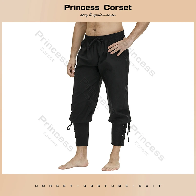 Medieval Pants Viking Costume for Men Women Pirate Trousers Lace Up Renaissance Pants Pirate Brown Black Plus Size Halloween images - 6