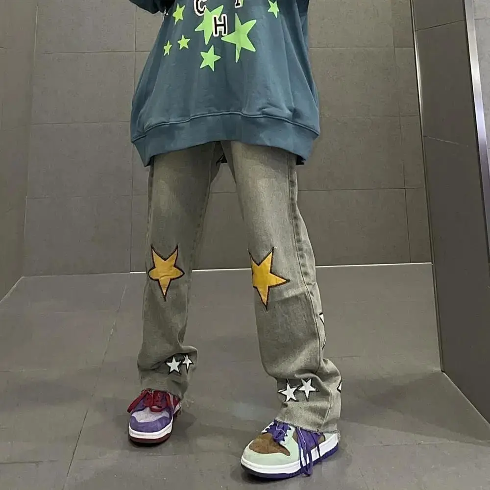 American street jeans men and women's high waist loose straight tube 2022 autumn new hip hop wide leg pants show thin fashion in