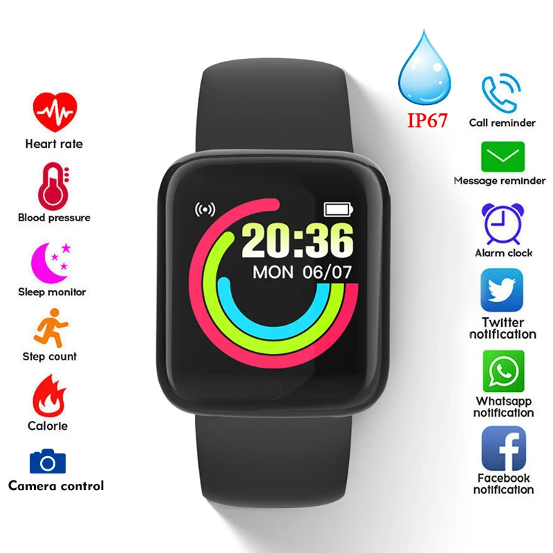 

Smart Watches D20 Fitness Tracker Bluetooth Smartwatch for Men Women IP67 Waterproof Blood Pressure Smart Bracelet IOS Android