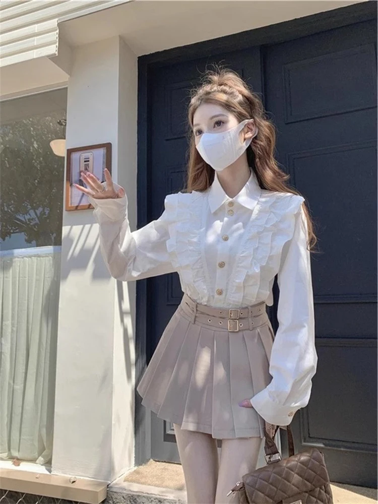 Белая рубашка с оборками для женщин ранняя весна французская дизайнерская