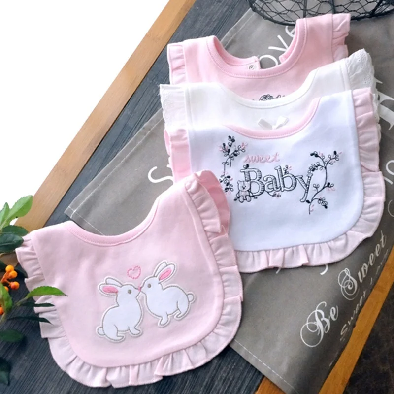 

Cotton Newborn Baby Bib Cute Pink Girls Cotton Towel Embroidered Scarf Bibs Soft Burp Cloth Kids Accessories 0-2 Years