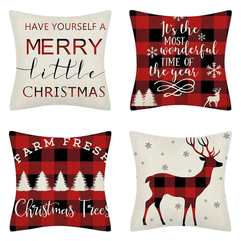 

4PCS Christmas Pillow Cover Rustic Linen Pillowcase Sofa Cushion Cover For Home Decoration Xmas Gift Pillows Merry Christmas New