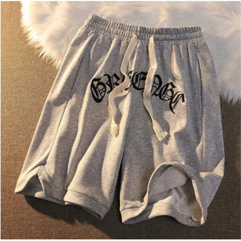 

Vintage Streetwear Letter Embroidery Elastic Waist Loose Outer Wear Mens Shorts 2022 New Summer Casual Couple Five-Point Shorts