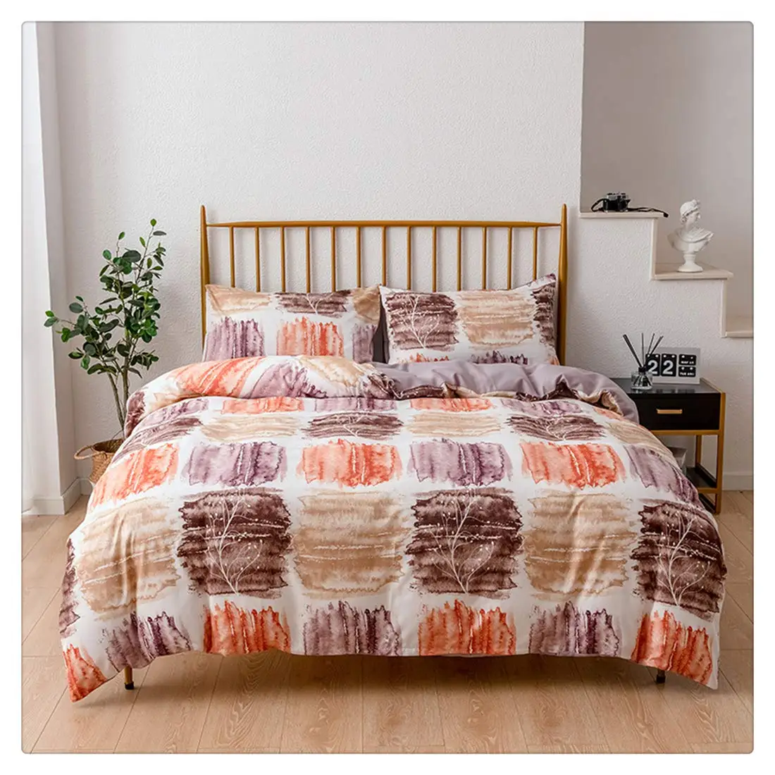 

Набор акварельных пододеяльников из 3 предметов, комплект постельного белья с узором в виде ветвей, декоративный комплект из 2 подушек, без о...