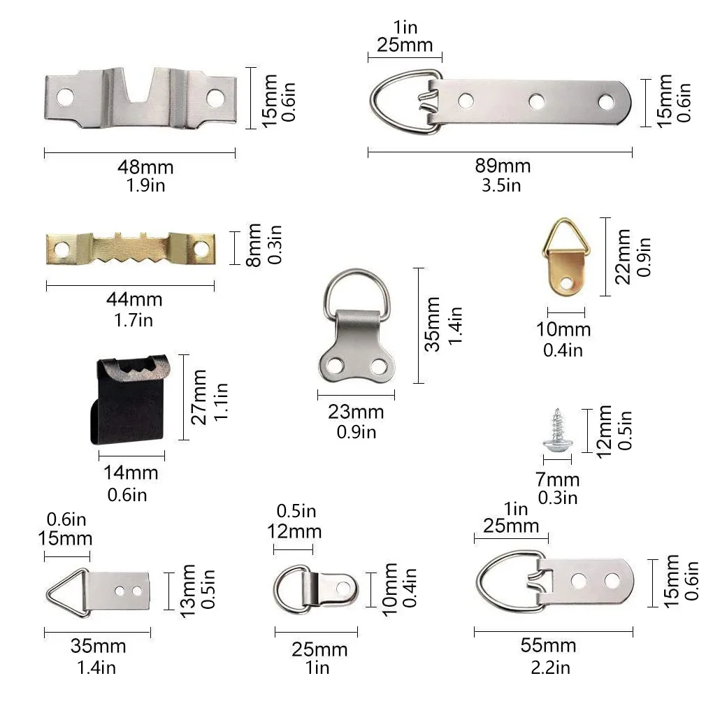 

96pcs Photo Frame Hook Multi-Specification Picture Frame Clock And Watch Hanging Installation Metal Kit With Storage Box Screw