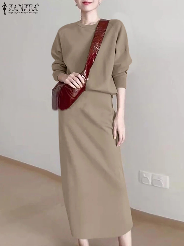 ZANZEA модные весенние комплекты рабочих платьев из 2 предметов женские наряды топы