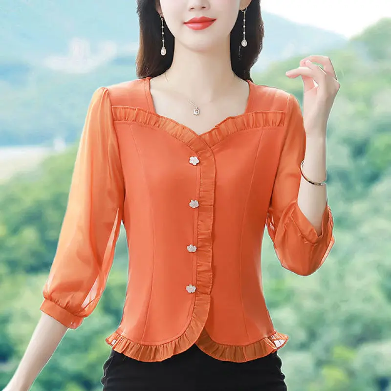 Женский пуловер на пуговицах однотонный тонкий короткий топ с V-образным вырезом