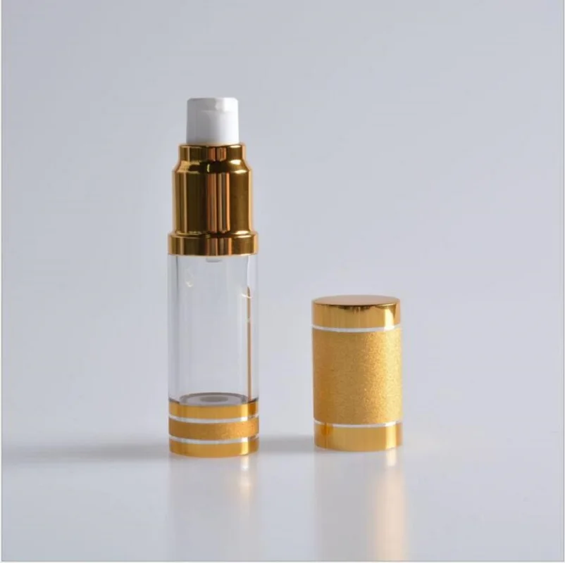 Золотой пластиковый безвоздушный флакон 15 мл прозрачный