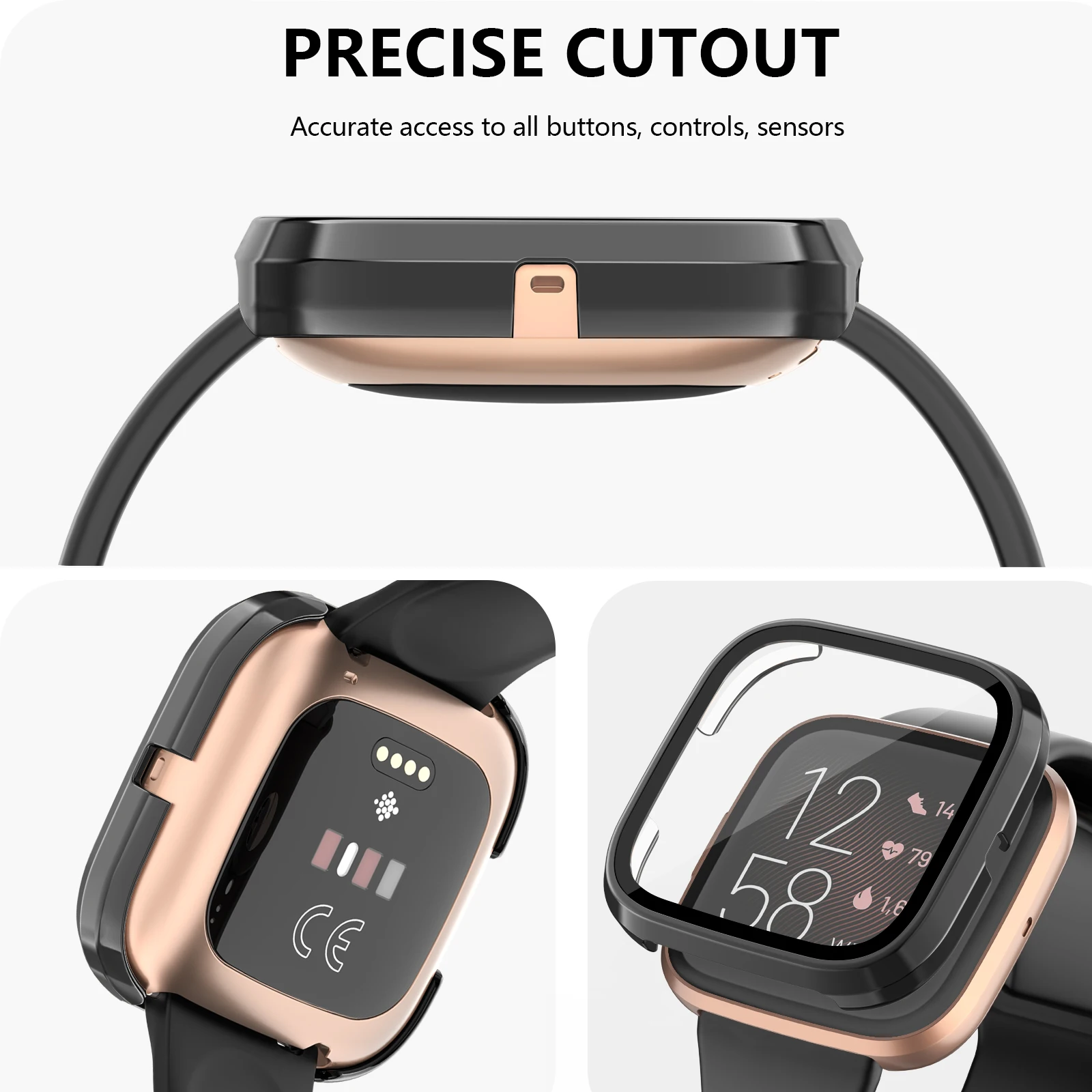 Glass Screen Protector Watch Case for Fitbit Versa 3/ Sense Tempered Cover Full Cover Bumper Shell for Fitbit Versa 3 Sense Case