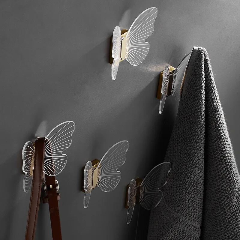 

Non-perforated bathroom wall hanging wardrobe shoe cabinet porch door after clothes acrylic single butterfly hanging hook