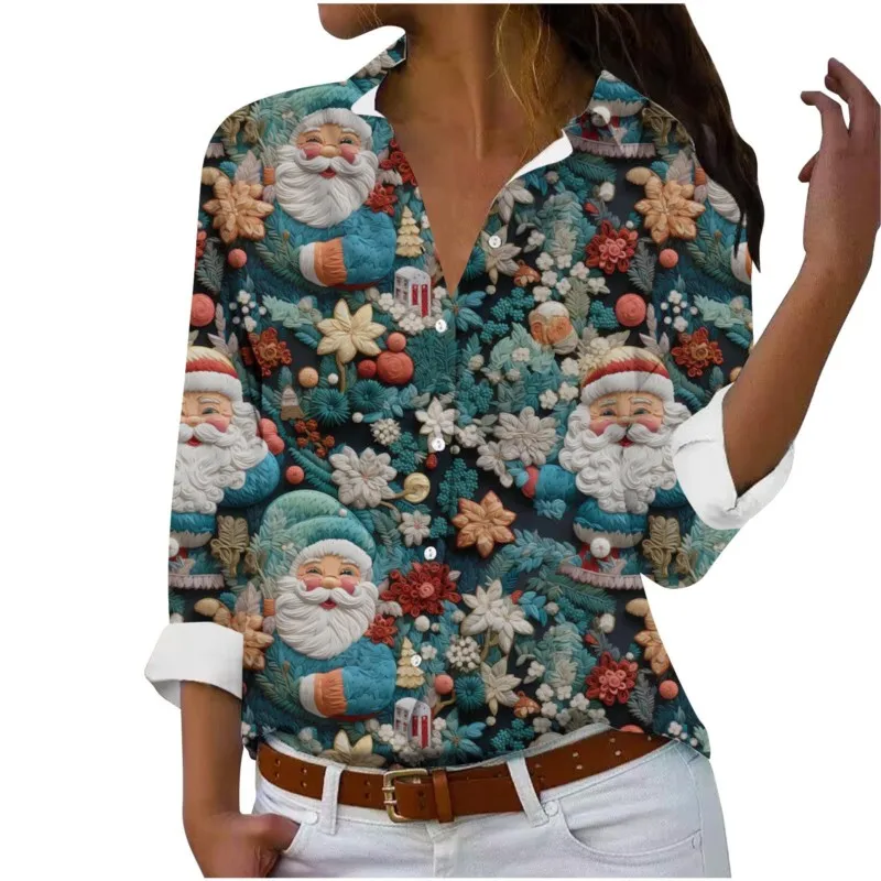 Женская футболка рождественская рубашка с принтом Санта-Клауса вечерние