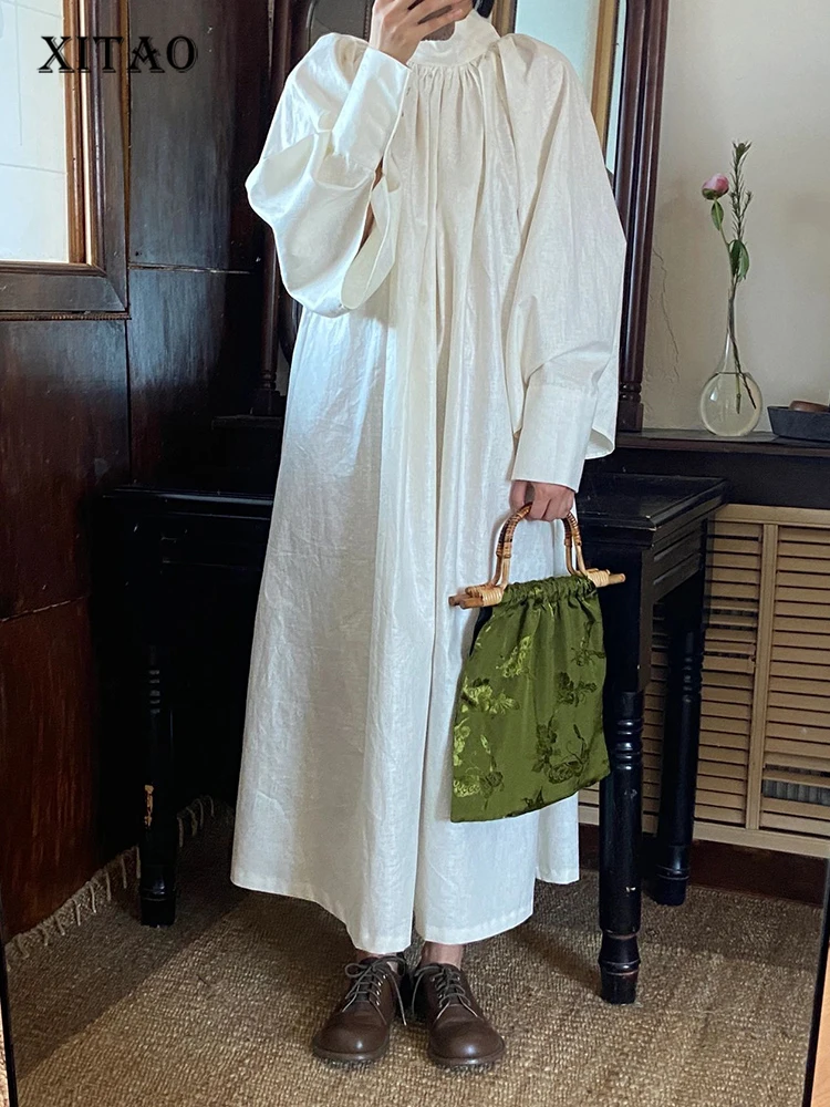 

XITAO плиссированное платье для женщин, Корея, зима 2022, Новое поступление, индивидуальное модное свободное платье со стоячим воротником и длин...