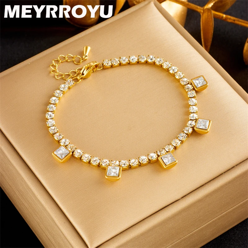 

MEYRROYU 316 Stainless Steel Golden Exquisite Zircon Pendant Chic Bracelet For Women New Arrival Jewelry Gift Bijoux Accessories