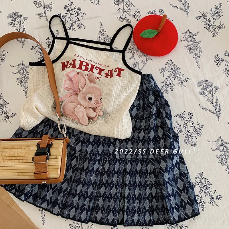 

denim skirt girls spring korean style children's plaid skirt girls short skirt