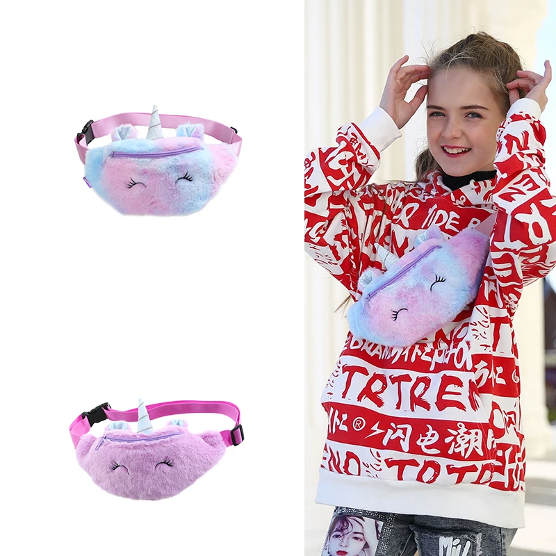 Fashion Girl Student Cute Bosom Bag Unicorn Children'S Plush Knapsack One Shoulder Unicorn Crossbody Bag Pouch Waist Bag