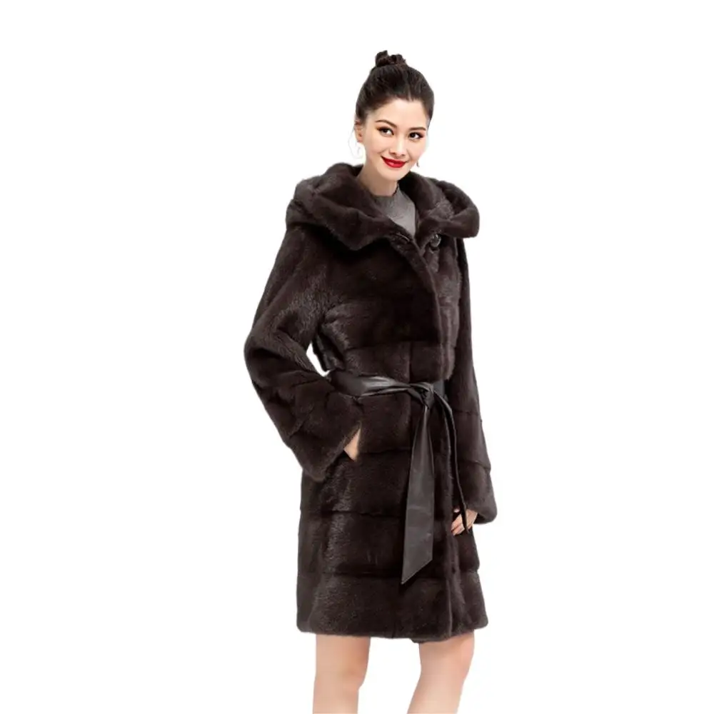Enlarge High Quality Imported North Europe Real Mink Fur Coat Women Winter Hooded Fluffy Soft Warm Real Mink Fur Jacket Luxury Clothes