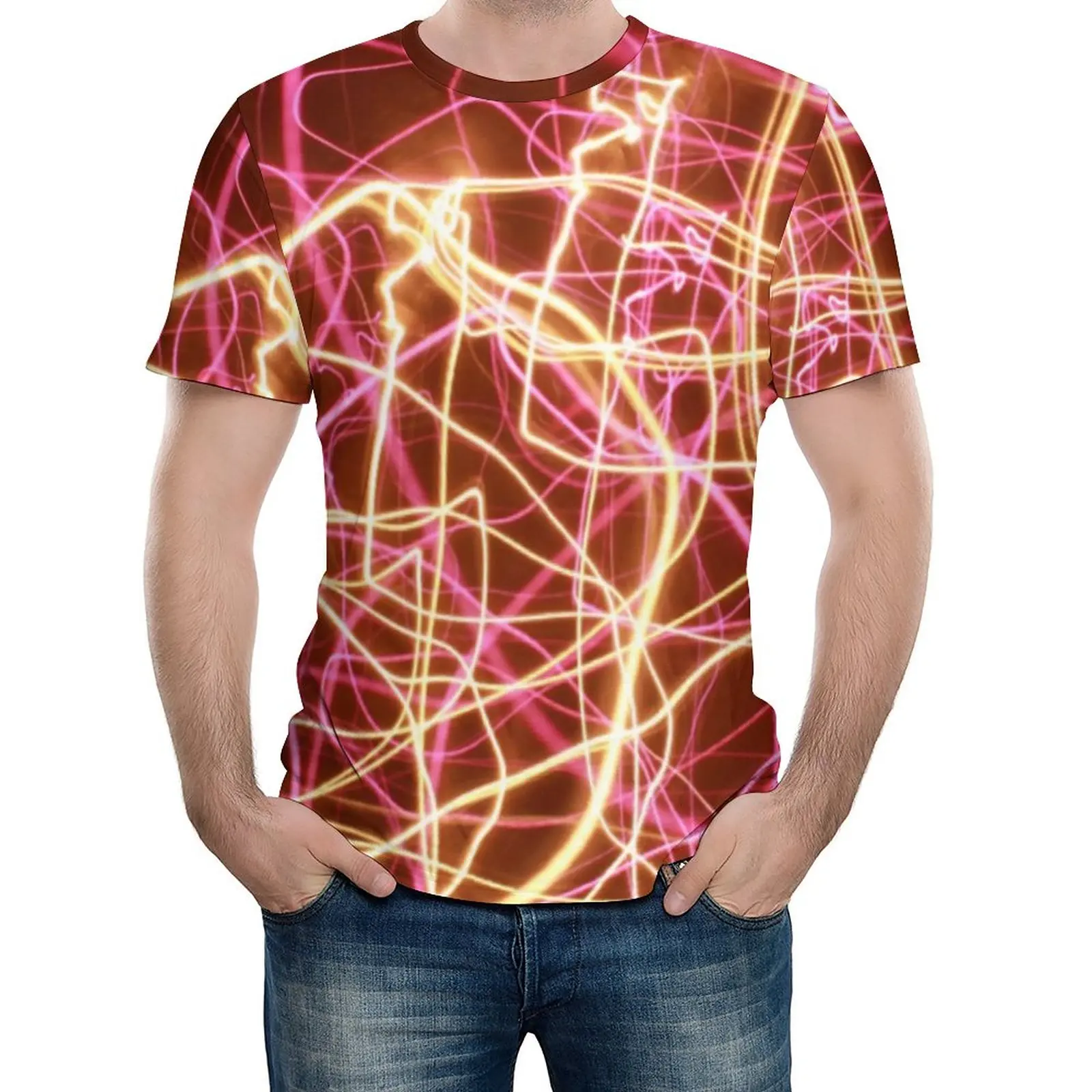 

Fluorescent Lines T Shirt Abstract Print Harajuku T-Shirts Short Sleeves Pattern Tops Hot Sale Premium Kawaii Oversized Clothes