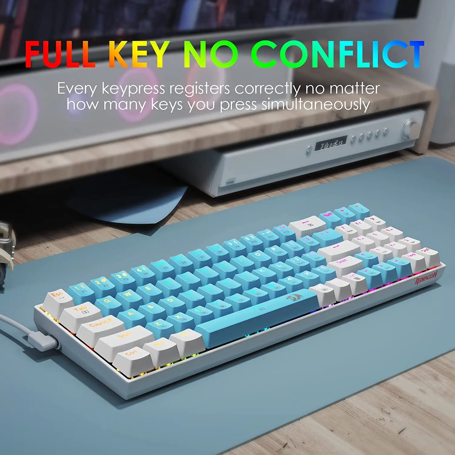 Redragon k688 Mechanical Keyboard Red Blue Switch RGB Lighting with 78 Keys PBT Keycaps for PC Tablet Desktop Gamer - купить по