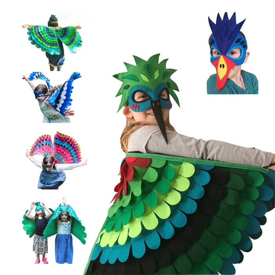 

Children's Kindergarten Show Bird Wings Owl Peacock Halloween Costumes Props Picture Book Animals Cloak Felt Cape Dress Up