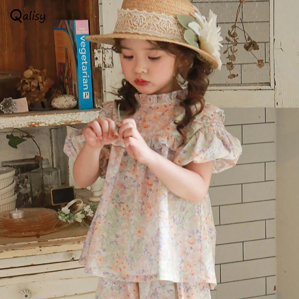 

Girls Print Floral Blouse Shirt Short Sleeved Spring Summer New Jumpers Children Girl Tops Blouse Kids Clothes