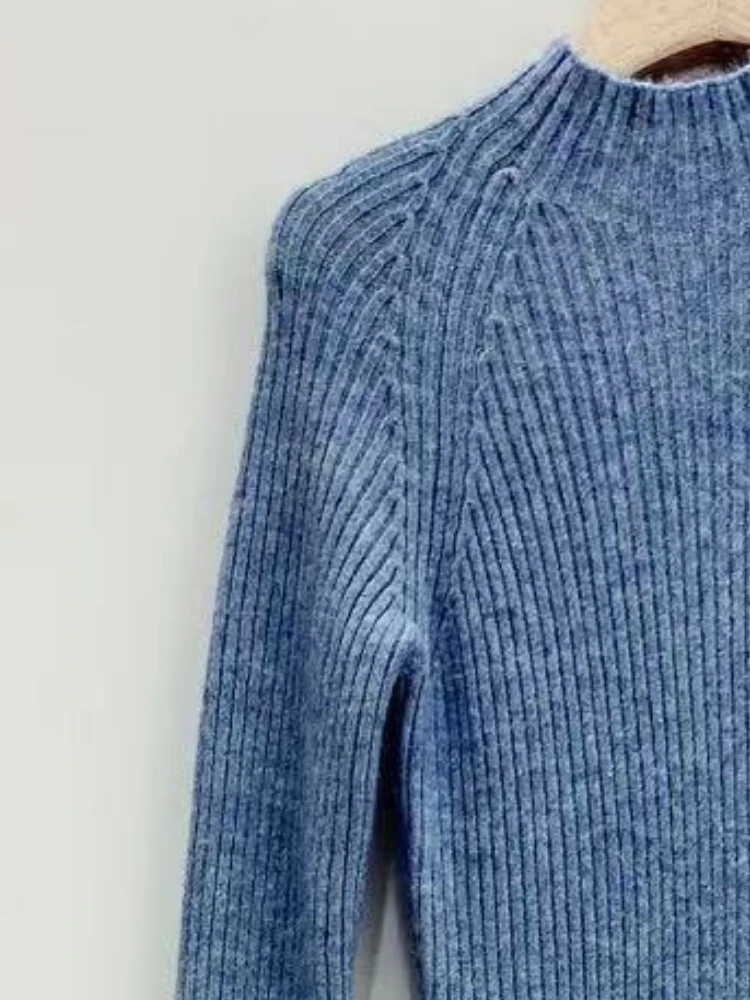 

2022 Autumn Winter New Solid Color Turtleneck Knit Slim Medium Long Dress Women