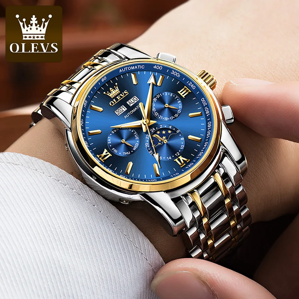 OLEVS Original Automatic Mechanical Watch for Men Classic Business Auto Date Wristwatches Waterproof Male Moon Phase Watch 6633 enlarge