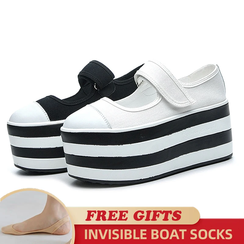 2023 New Women Shoes 8CM Genuine Leather Platform Wedge Sneakers Chunky Women Hook&loop Casual Shoes Spring Summer Females Shoes