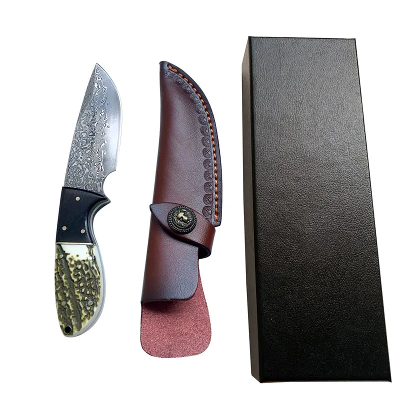 Охотничий нож ручной работы из кованой дамасской стали фиксированный палисандра