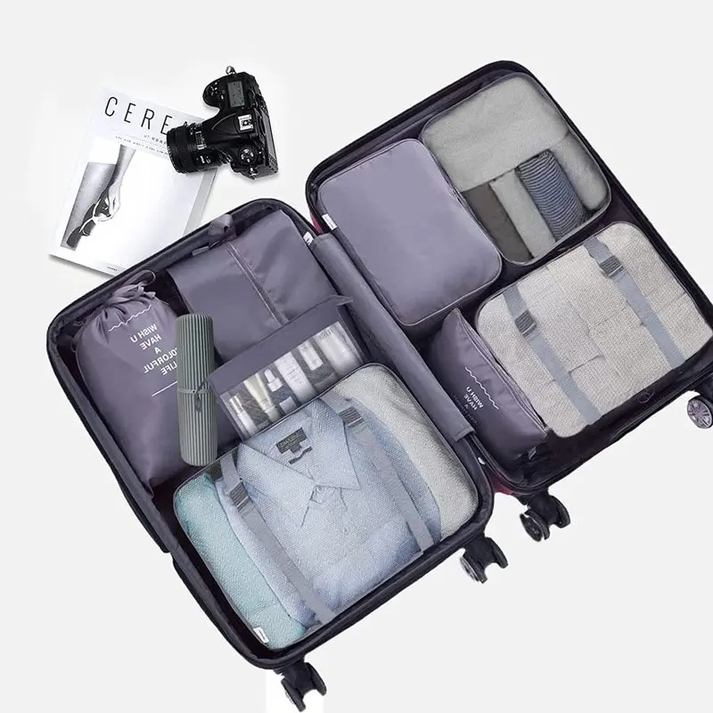 Packing Cubes, 8pcs Compression Packing Cubes as Suitcase Organizer Bags set of Travel Essentials (gray)